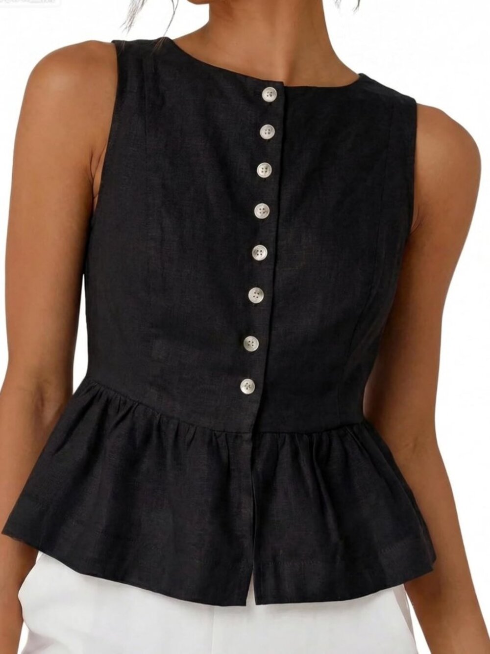 Linen Sleeveless Tank Top with Ruffled Hem | Women's Peplum Style Blouse